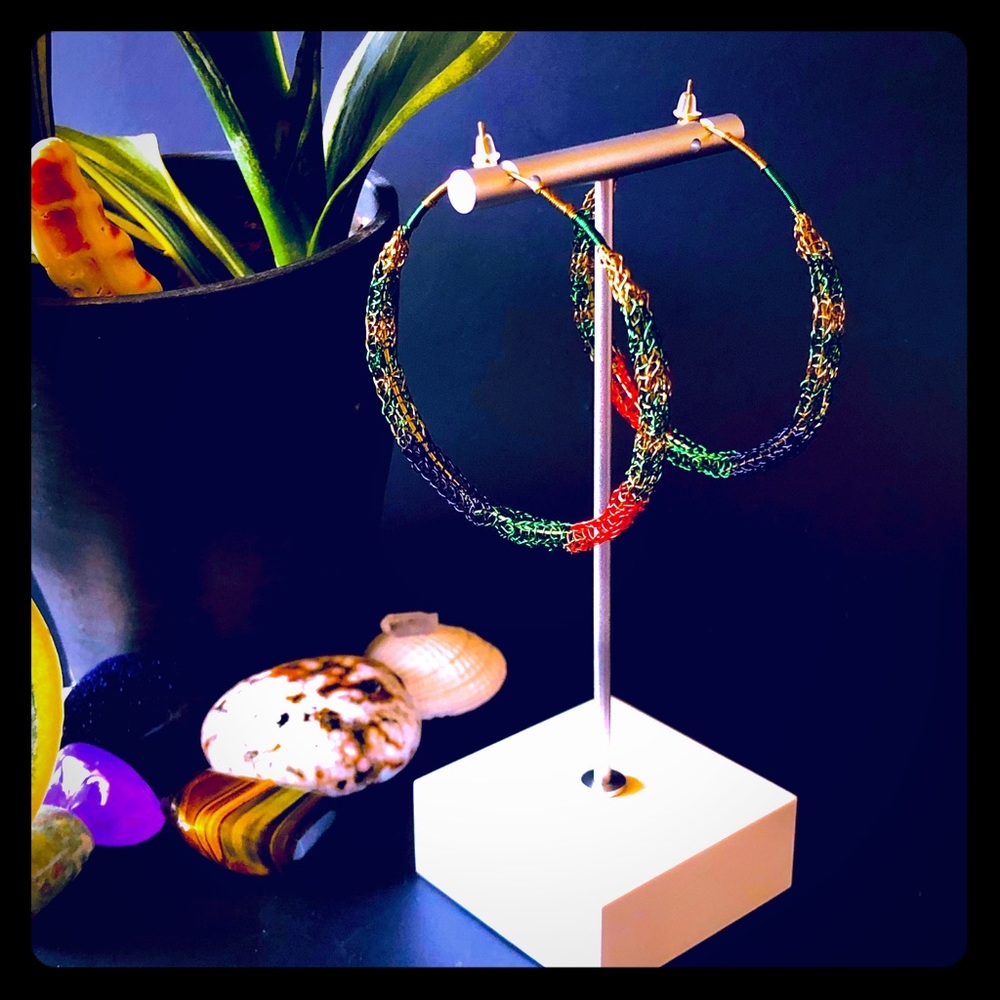 2.25” Handmade Color Block Wire Crocheted Hoops